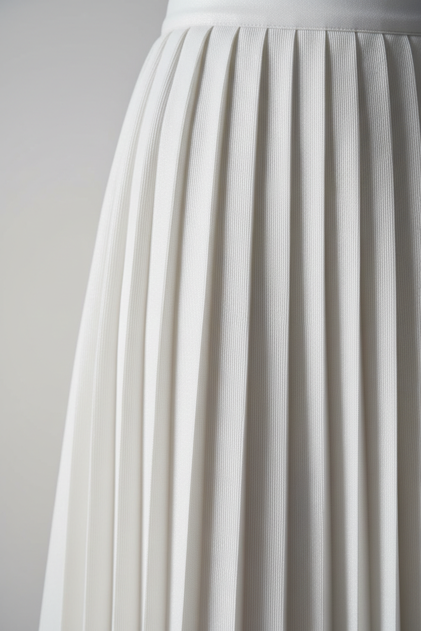 Pleated Skirt in Pearl White - Pleat Detail