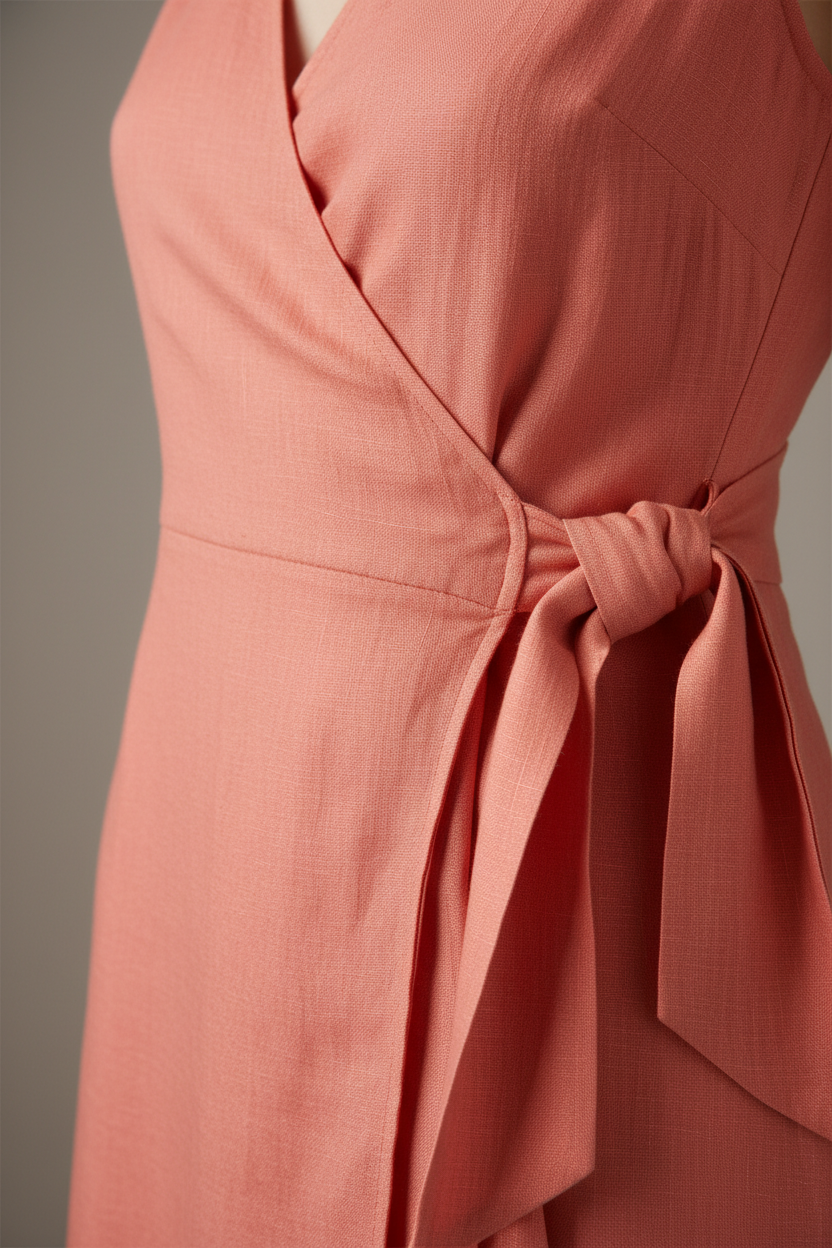 Wrap Dress in Soft Coral - Fabric Detail