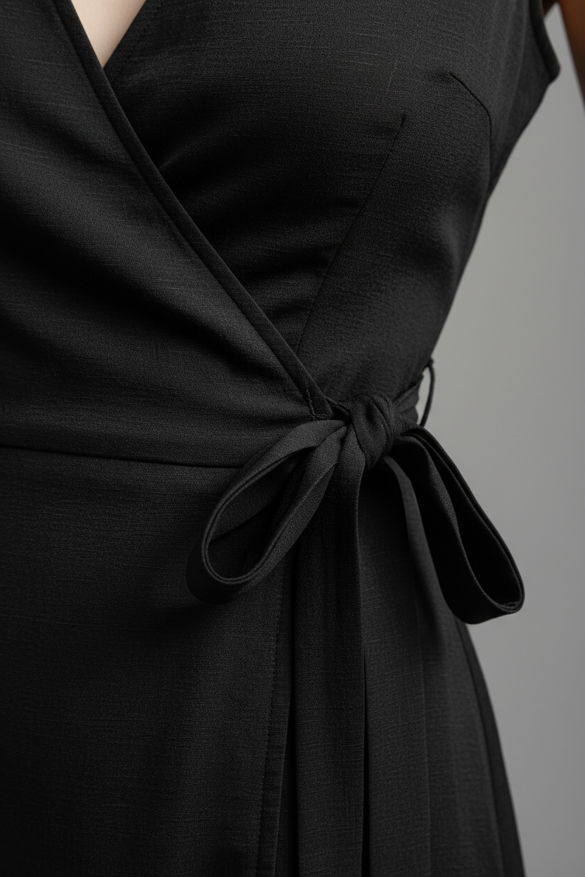 Wrap Dress in Classic Black - Fabric Detail