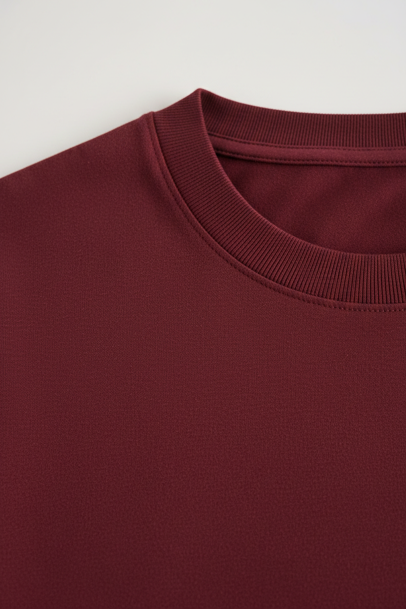 Oversized T-Shirt in Deep Wine Red - Neckline Detail