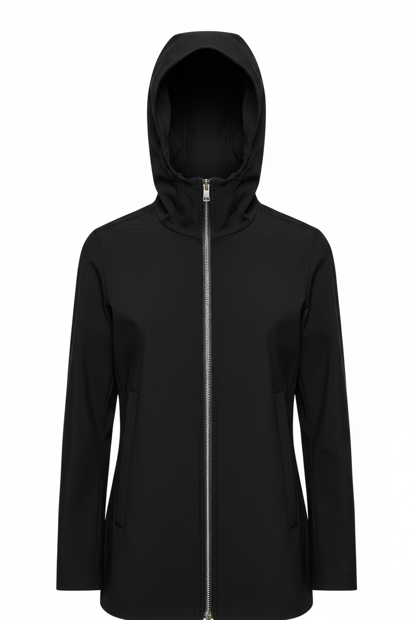 Hooded Jacket in Jet Black - Front View