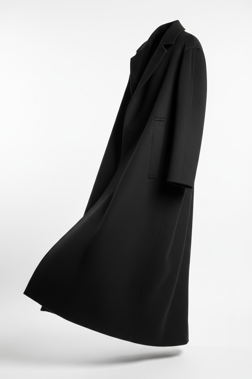 Long Coat in Black - 45 Degree Angle