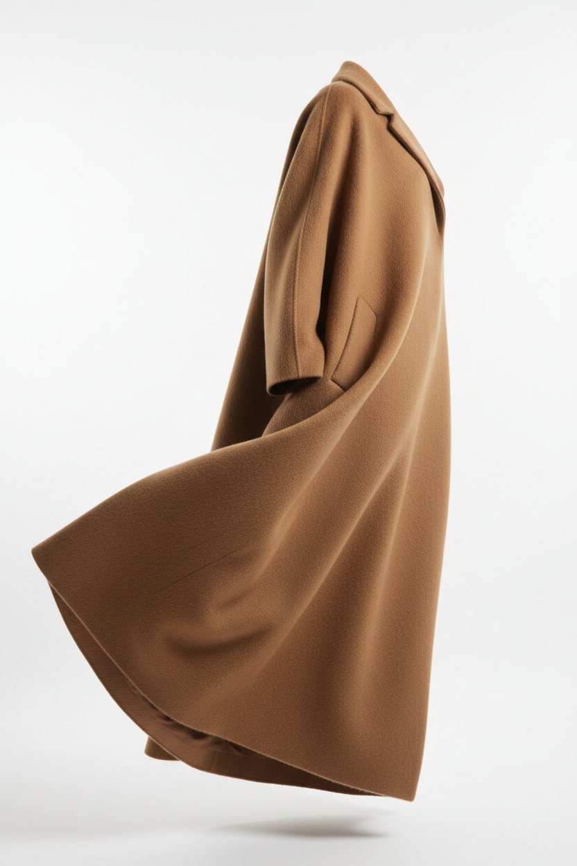 Long Coat in Camel Brown - 45 Degree Angle