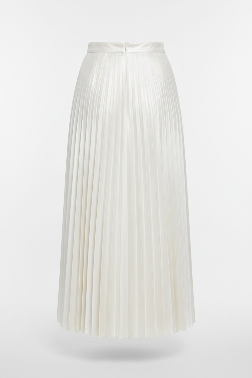 Pleated Skirt in Pearl White - Back View