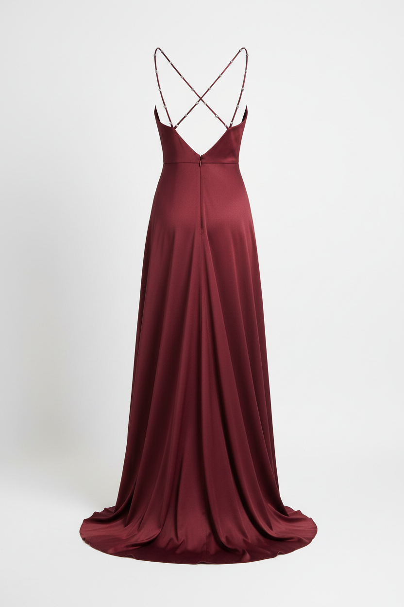 Evening Dress in Burgundy - Back View