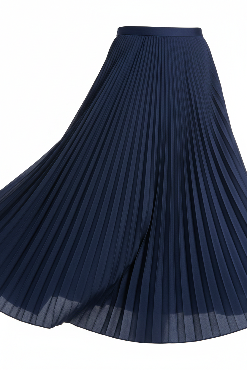 Pleated Skirt in Midnight Blue - 45 Degree Angle