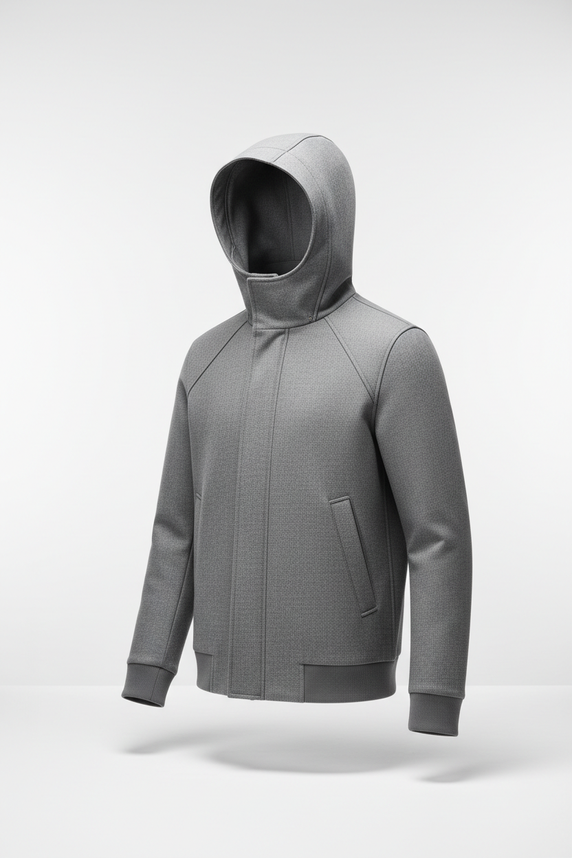 Hooded Jacket in Stone Gray - 45 Degree Angle