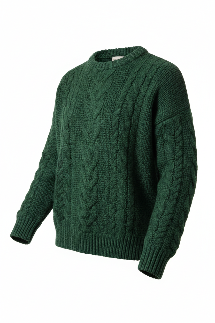 Knit Sweater in Forest Green - 45 Degree Angle