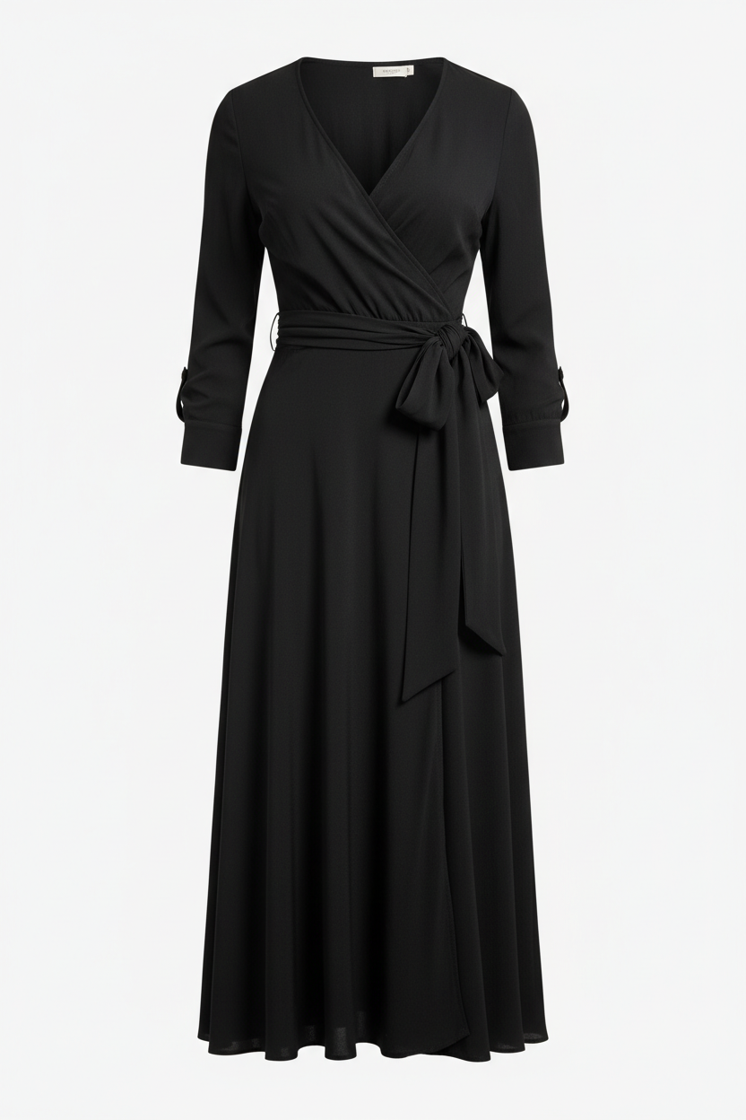 Wrap Dress in Classic Black - Front View