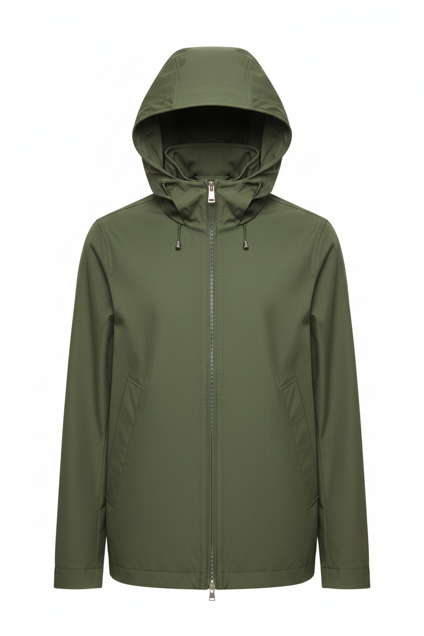 Hooded Jacket in Army Green - Front View