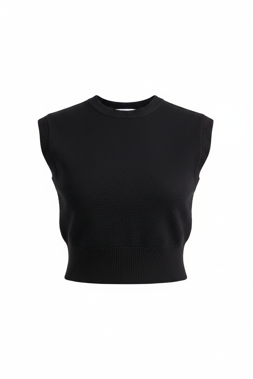 Crop Top in Jet Black - Front View