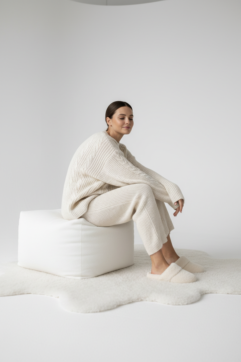 Knit Sweater in Cream - Model Wearing