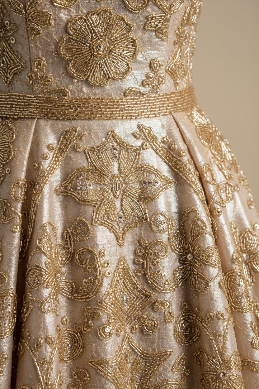 Evening Dress in Champagne Gold - Fabric Detail