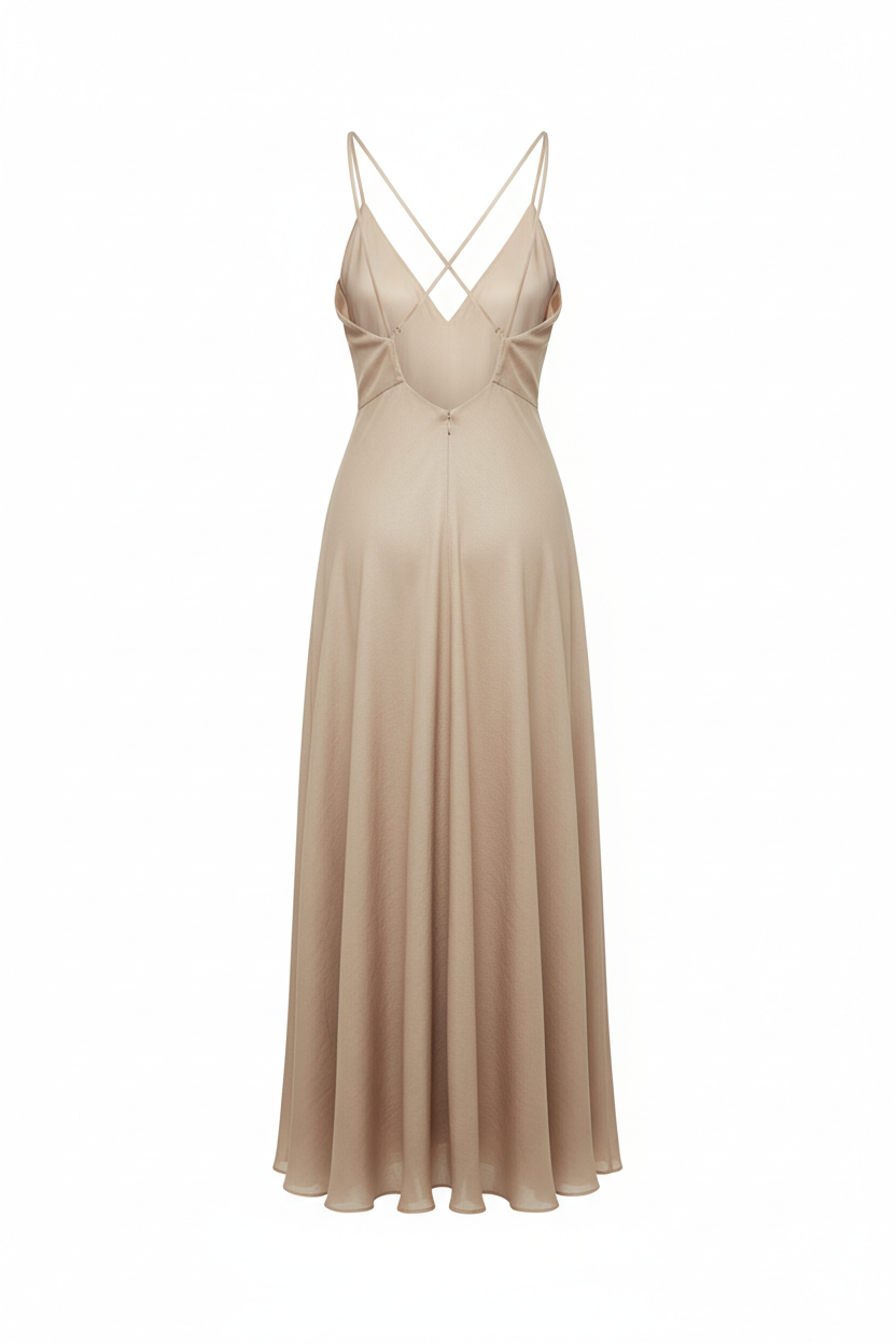 Midi Dress in Soft Beige - Back View