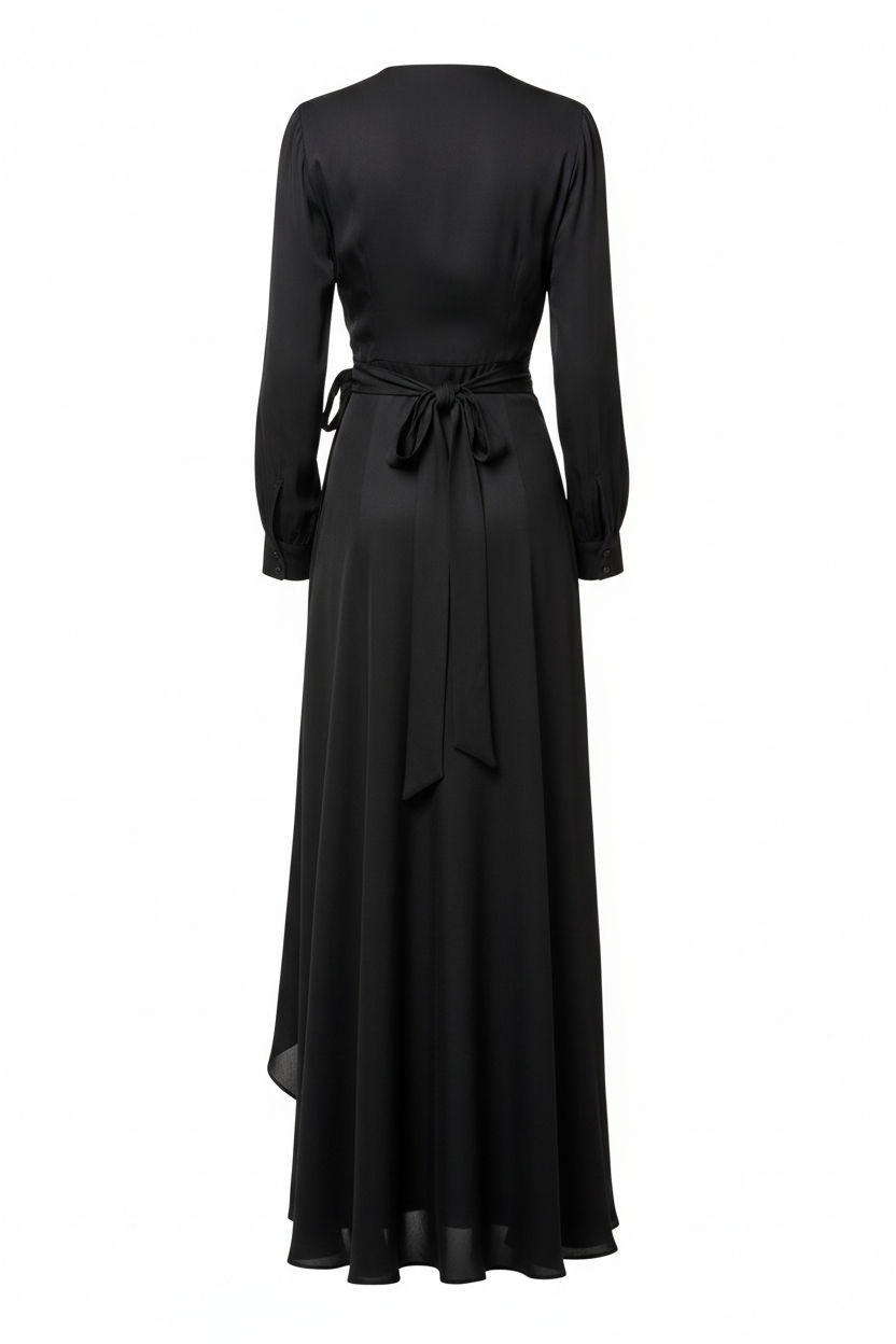 Wrap Dress in Classic Black - Back View