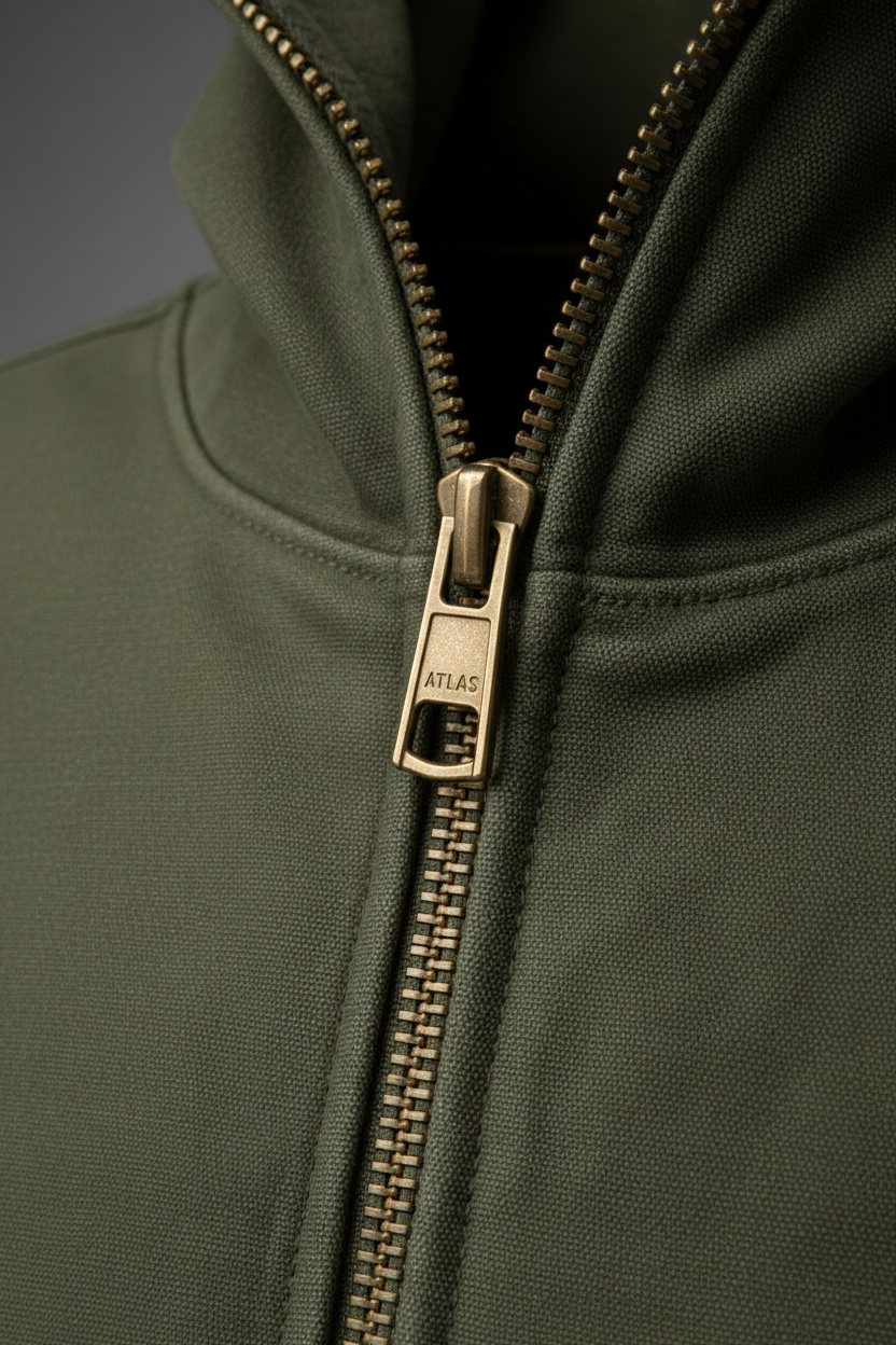 Hooded Jacket in Army Green - Fabric Detail