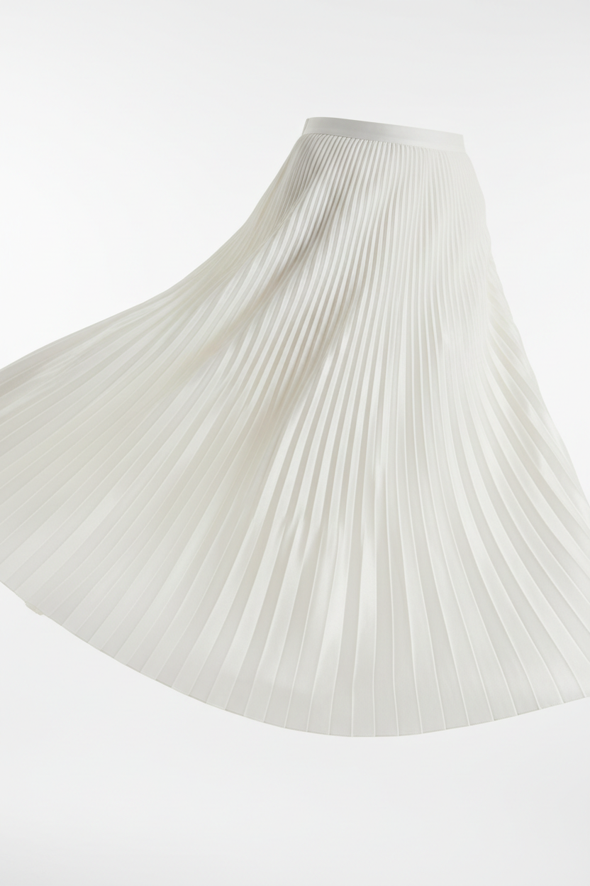 Pleated Skirt in Pearl White - 45 Degree Angle