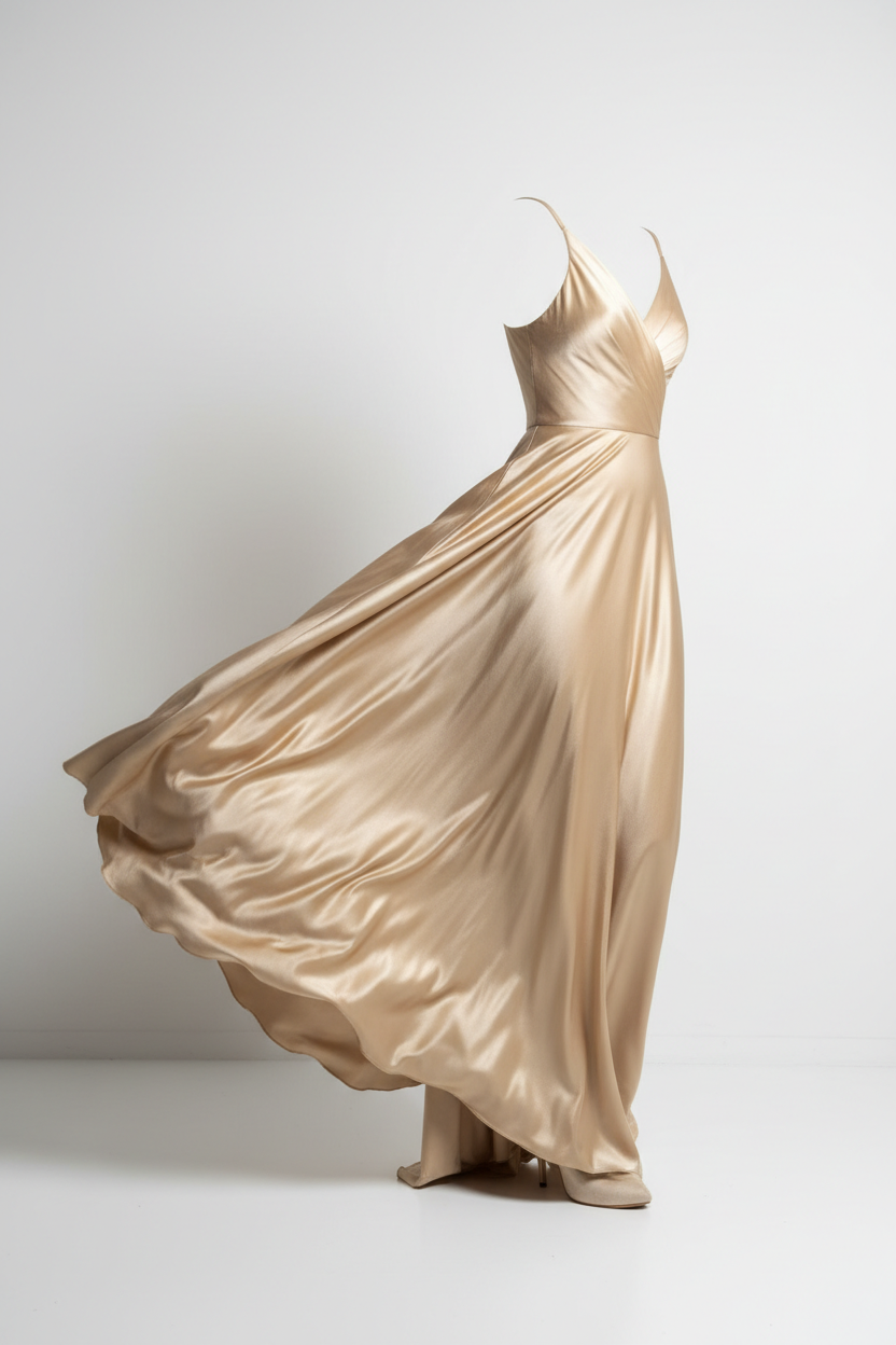 Evening Dress in Champagne Gold - 45 Degree Angle