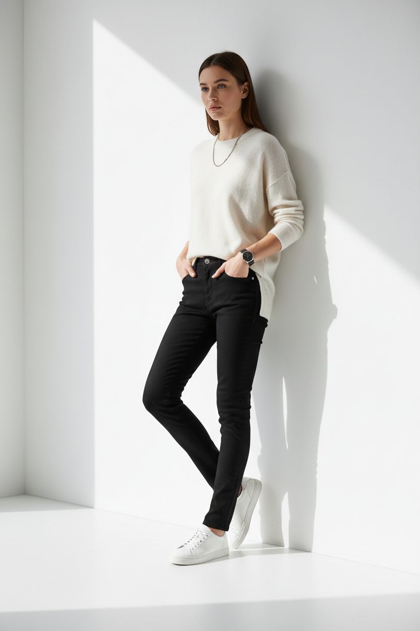 Slim-Fit Jeans in Black - Model Wearing