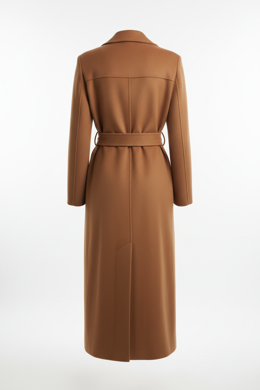 Long Coat in Camel Brown - Back View