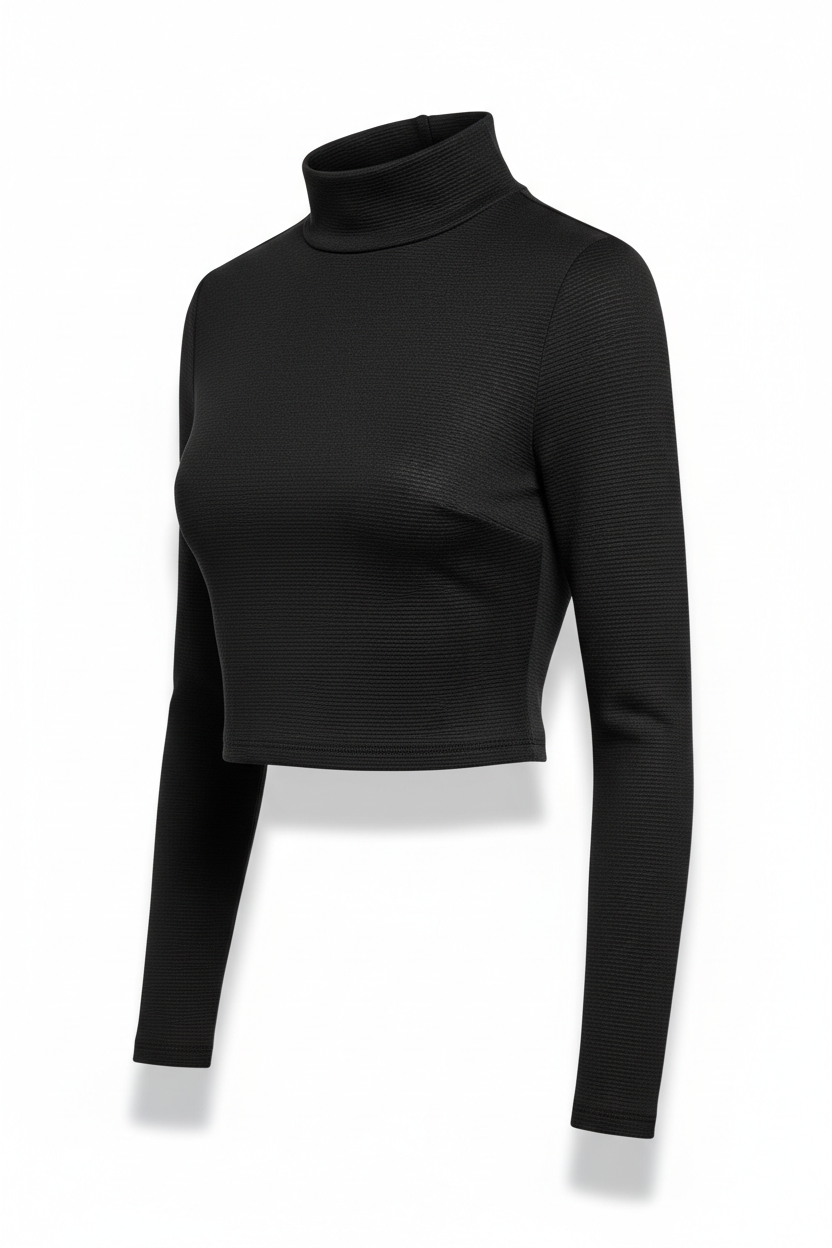 Crop Top in Jet Black - 45 Degree Angle
