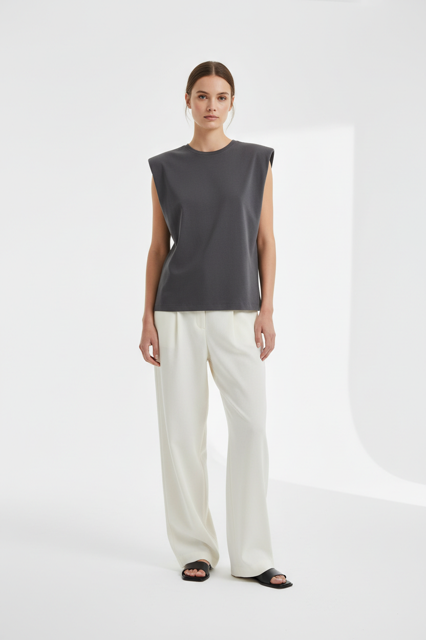 Sleeveless Top in Charcoal - Model Wearing