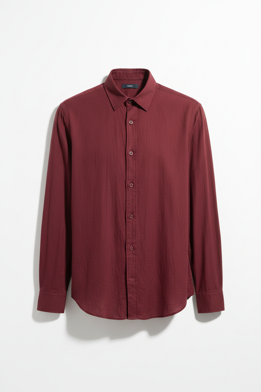 Casual Shirt in Deep Wine Red - Front View