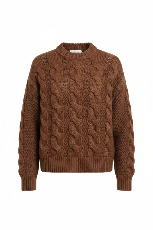Knit Sweater in Mocha Brown - Front View