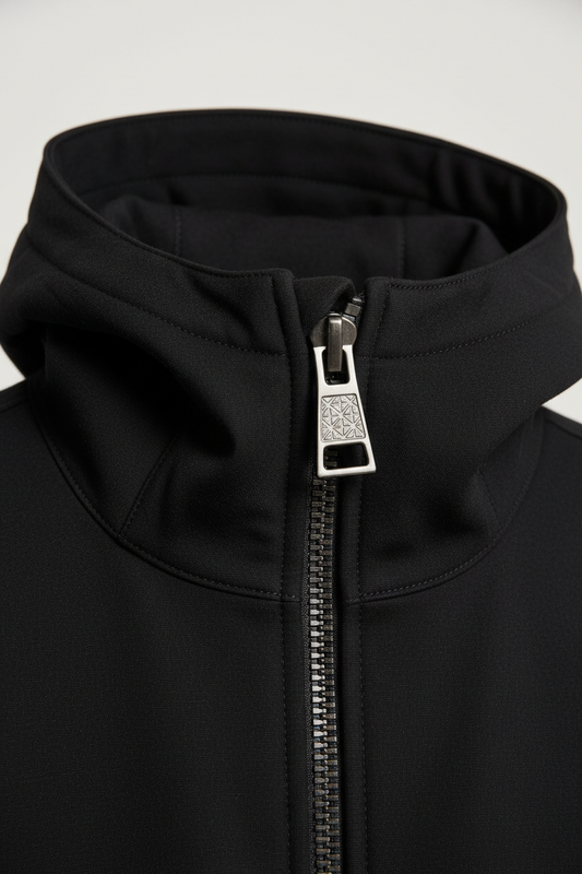 Hooded Jacket in Jet Black - Fabric Detail
