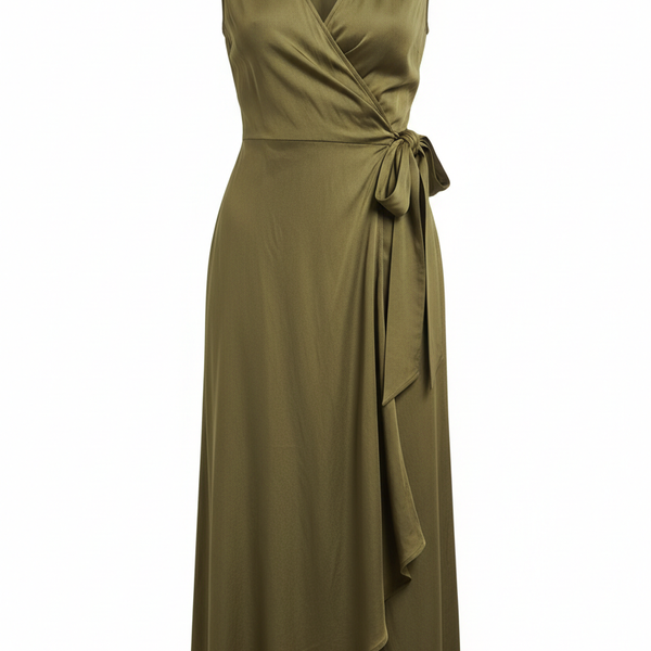 Wrap Dress in Olive Green - Front View