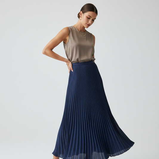 Pleated Skirt in Blush Pink - Model Wearing